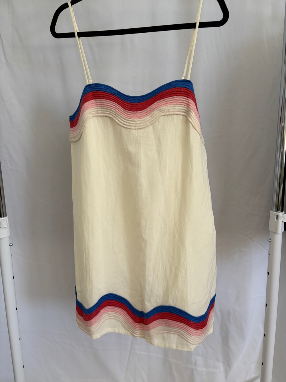 Corey Lynn Calter Cream Dress with Blue, Red and Pink Trim